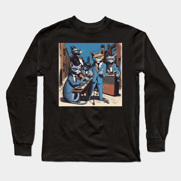 Jeffy and The Alley Cats, a Blues Band from the 1960’s made up of cats Long Sleeve T-Shirt by canpu